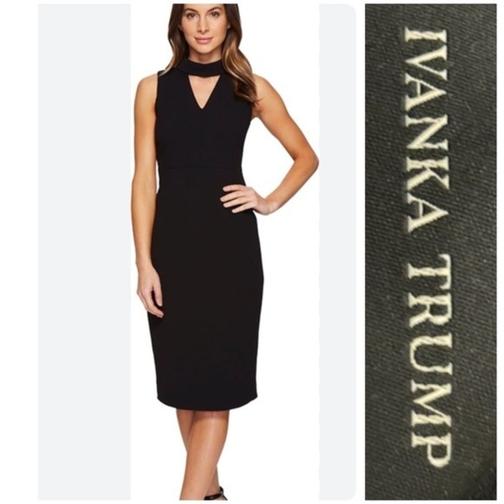 Ivanka Trump Elegant Black Sleeveless Midi Dress With Rose Gold Zipper
